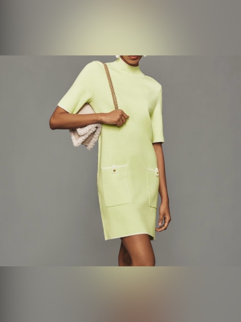 Anthropologie Short-Sleeve Knit Shift Dress in Light Lime